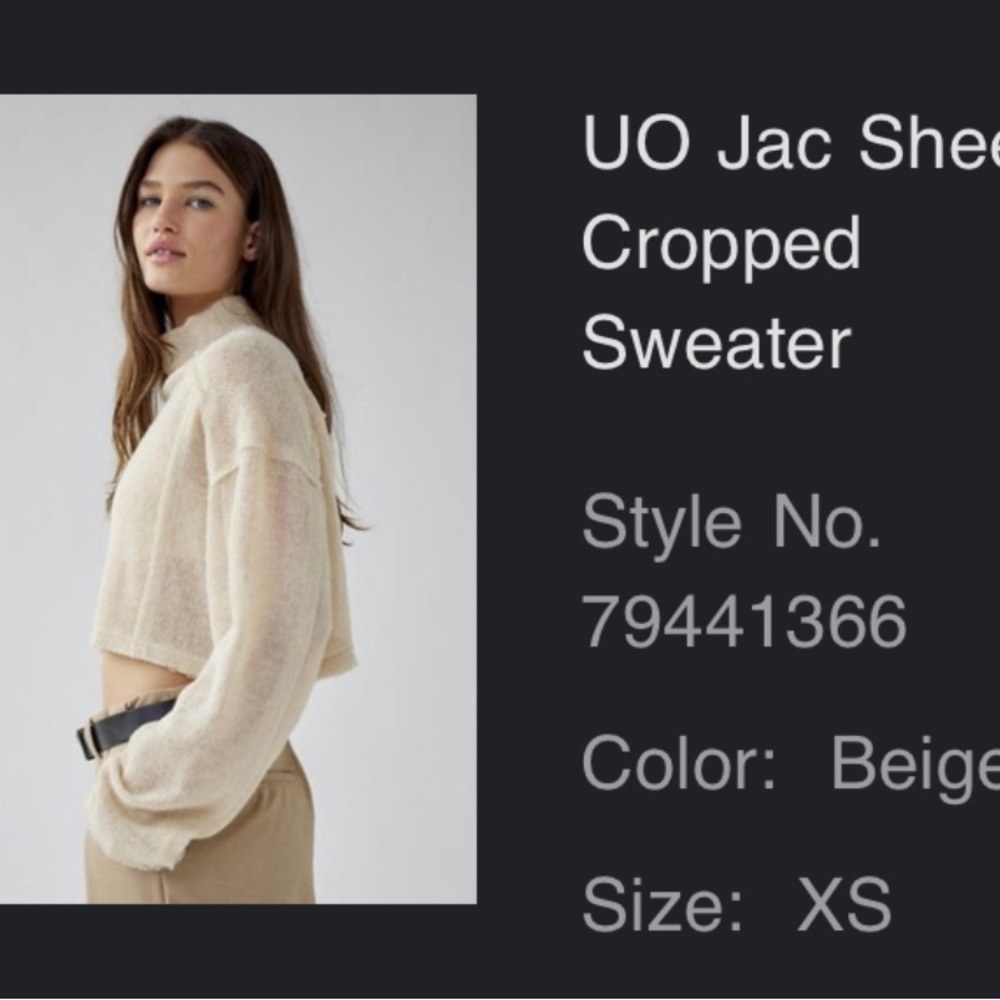 Urban Outfitters Jac Sheer Cropped Sweater - XS. Never worn!